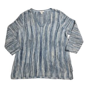 J Jill PureJill Blue Stripe Cotton Knit V-Neck Sweater S